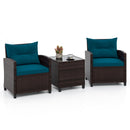 3 Pcs Patio Rattan Furniture Set Cushioned Conversation Set Coffee Table-Beige
