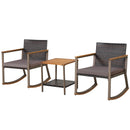 3 Pieces Rattan Rocking Bistro Set with Coffee Table and Cushions