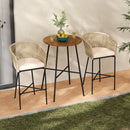3 Pieces Rope Woven Patio Bar Set with Soft Cushions and Acacia Wood Tabletop-Beige