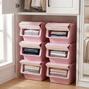 3 Pieces Storage Bins on Wheels Stackable Plastic Boxes with Stay-Open Lid (M)