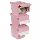 3 Pieces Storage Bins on Wheels Stackable Plastic Boxes with Stay-Open Lid (S)