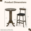 3 Pieces Wood Bar Table Set for 2 Round Pub Table with Pedestal Base and 2 Armless Stools