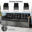 3-Seat Patio Couch Sofa PE Rattan Loveseat Furniture Set with Deep Seating and Cushion-Mix Grey