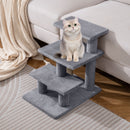 3-Tier Cat Stairs 19 Inch Plush Steps with Scratching Posts for High Bed Sofa-Gray