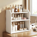 3-Tier Desktop Bookshelf Wooden Countertop Bookcase with Raised Top Guardrails-White