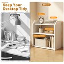 3-Tier Desktop Bookshelf Wooden Countertop Bookcase with Raised Top Guardrails-White