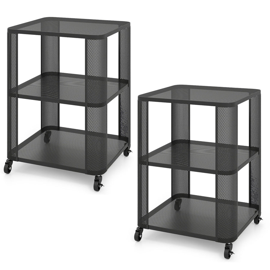 3-Tier End Table with Wheels Rolling Side Table with Open Storage Shelves