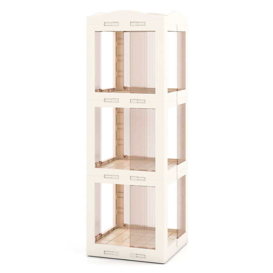 3-Tier Foldable Rotating Bookshelf with Swivel Base and Translucent Panels-White