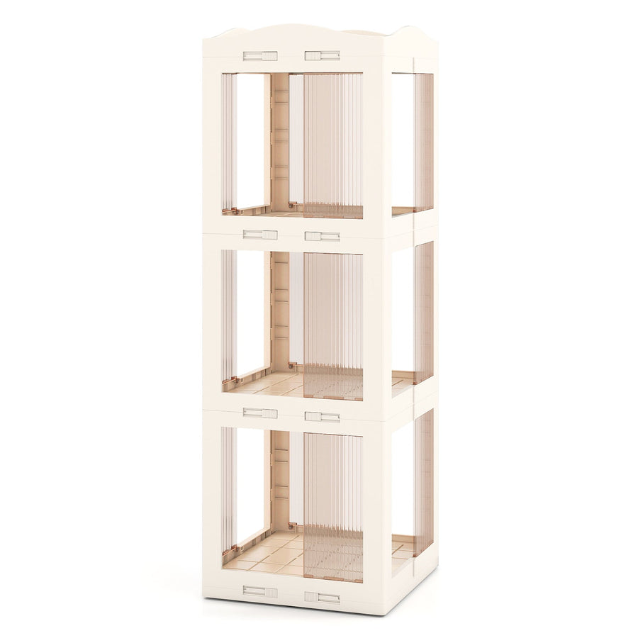 3-Tier Foldable Rotating Bookshelf with Swivel Base and Translucent Panels-White