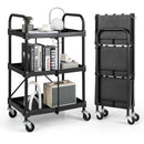 3-Tier Folding Utility Cart with Wheels - Heavy Duty