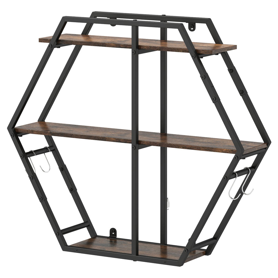 3-Tier Geometric Bookcase with S-Shaped Hooks for Living Room