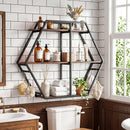 3-Tier Geometric Bookcase with S-Shaped Hooks for Living Room