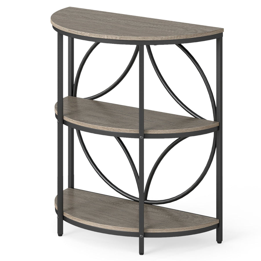 3-Tier Half Round End Table with Study Metal Frame for Living Room