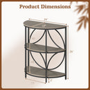 3-Tier Half Round End Table with Study Metal Frame for Living Room