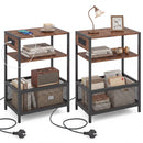 Industrial Side Table with USB-C & AC Outlets, 3-Tier