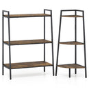 3-Tier Ladder Shelf and Corner Shelf Set with Metal Frame