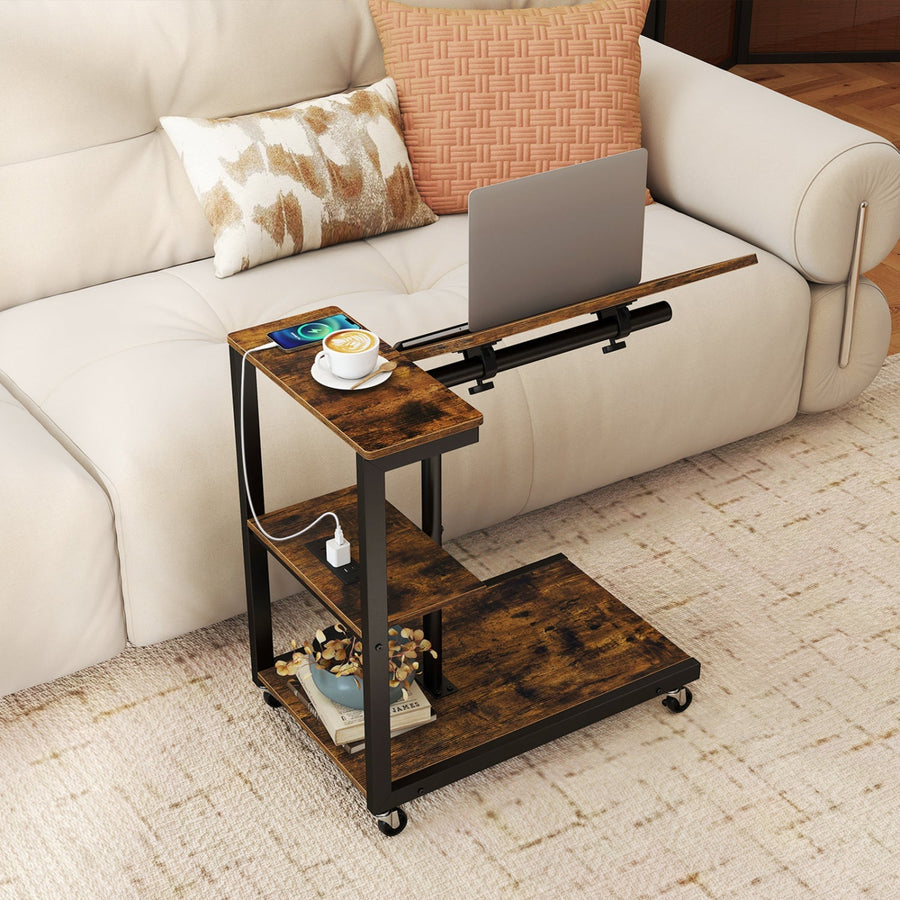 3-Tier Mobile Couch Side Table with Tiltable Tabletop