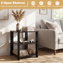 3-Tier Square Side Table with Open Storage Shelves Set of 2