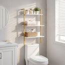 3-Tier Modern Wall Mounted Shelves Wooden Floating Shelving Unit Metal Ladder Bookshelf