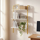 3-Tier Modern Wall Mounted Shelves Wooden Floating Shelving Unit Metal Ladder Bookshelf