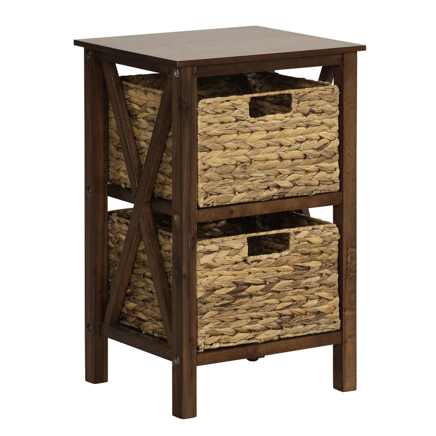 3/4-Tier Nightstand with 2 Seagrass Baskets Narrow X-Design-3