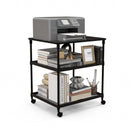 3 Tier Printer Stand Rolling Fax Cart with Adjustable Shelf and Swivel Wheels