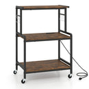 3-Tier Rolling Microwave Cart with Power Outlet and Hooks