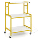 3-Tier Rolling Microwave Cart with Power Outlet and Hooks