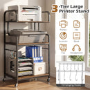 3-Tier Rolling Printer Stand Home Office Large Printer Cart with Storage Shelves