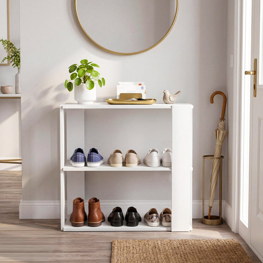 3-Tier Stackable Shoe Rack with Anti-Tip Design - White