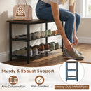 3-Tier Shoe Rack Shoe Bench with Metal Slat Shelves and Long Wooden Seat-Rustic Brown
