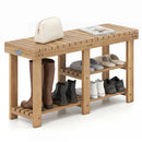3-Tier Solid Wood Shoe Rack Bench with Slatted Shelves