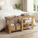 3-Tier Solid Wood Shoe Rack Bench with Slatted Shelves