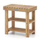 3-Tier Solid Wood Shoe Rack Bench with Slatted Shelves