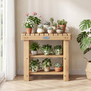 3-Tier Solid Wood Shoe Rack Bench with Slatted Shelves