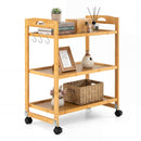 3-Tier Storage Rolling Cart Bamboo Utility Cart with 4 Universal Wheels