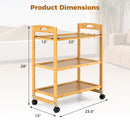 3-Tier Storage Rolling Cart Bamboo Utility Cart with 4 Universal Wheels
