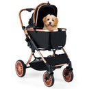 3-in-1 Foldable Pet Stroller with Sun Shade and Safety Belt for up to 55 lbs Small Medium Dogs Cats-Black