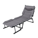 3 in 1 Folding Camping Cot Comfy Padded Convertible Single Sofa Chair-Gray