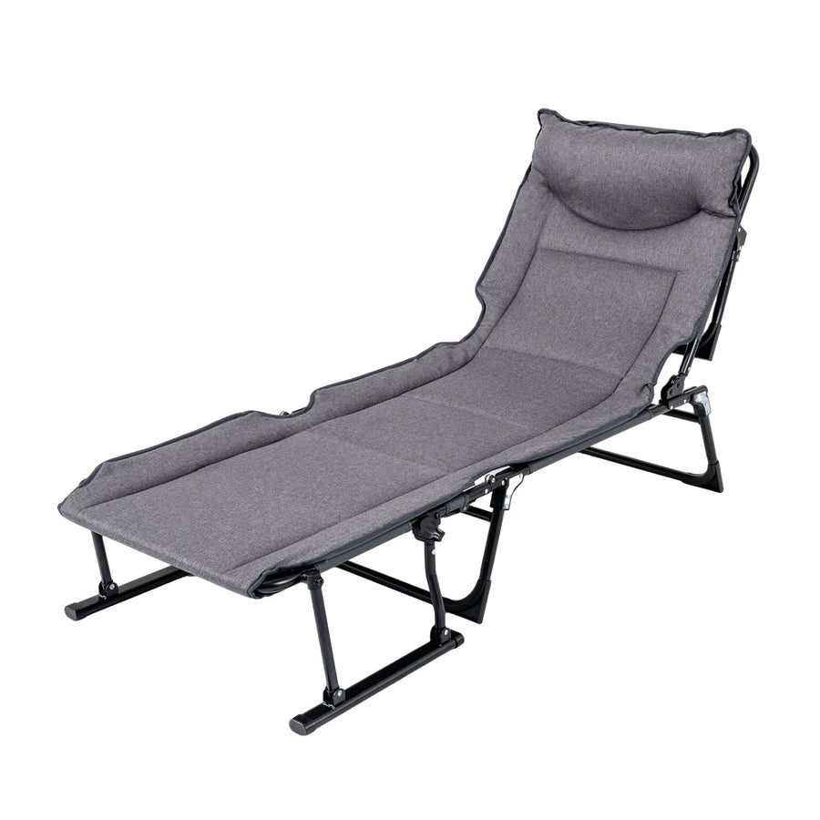 3 in 1 Folding Camping Cot Comfy Padded Convertible Single Sofa Chair-Gray