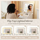 3-in-1 Small Vanity Desk Set with Flip-top Mirror and Lights with Drawers and Stool-White