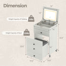 3-in-1 Small Vanity Desk Set with Flip-top Mirror and Lights with Drawers and Stool-White