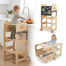 3-in-1 Wooden Kids Step Stool with Chalkboard