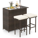 3PCS Patio Rattan Wicker Bar Table Stools Dining Set-Turquoise