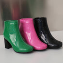 Solid Color Patent Leather High Heel Ankle Boots