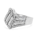14K White Gold 1-1/2 Cttw Round and Baguette Diamond Bypass Cocktail Ring Band (H-I Color, SI1-SI2 Clarity) - Size 7