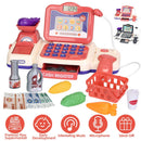 Kids Cash Register Pretend Play Cashier Toy with Scanner Calculator Credit Card Money Grocery Products Educational Toy Gift for Kids Aged 3 4 5 6 Year