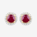 1.22 Carat Genuine Ruby and White Diamond 14K Yellow Gold Earrings