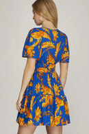 She + Sky Full Size Printed Notched Short Sleeve Frill Tiered Dress Plus Size