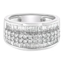 14K White Gold Round and Baguette Diamond Ring (1 1/2 Cttw, F-G Color, SI1-SI2 Clarity) - Size 6-3/4